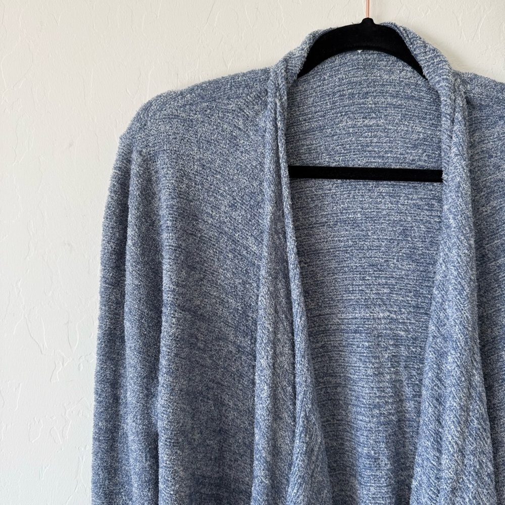 Shimera Cozy Soft Blue & White Fuzzy Open Front Hi Low Cardigan Medium - Picture 3 of 12